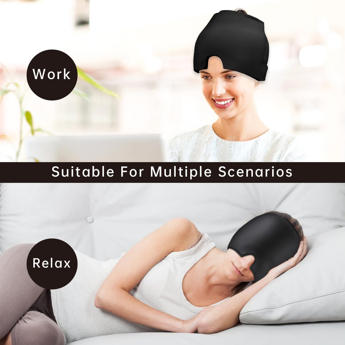 Ice Compress Headache Eye Mask Hat for Migraine, Stress, and Tension Relief