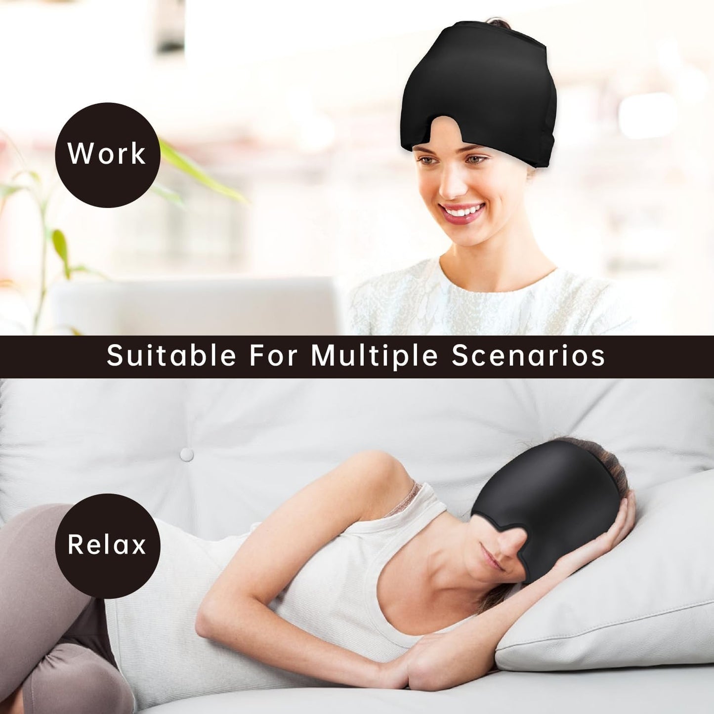 Ice Compress Headache Eye Mask Hat for Migraine, Stress, and Tension Relief